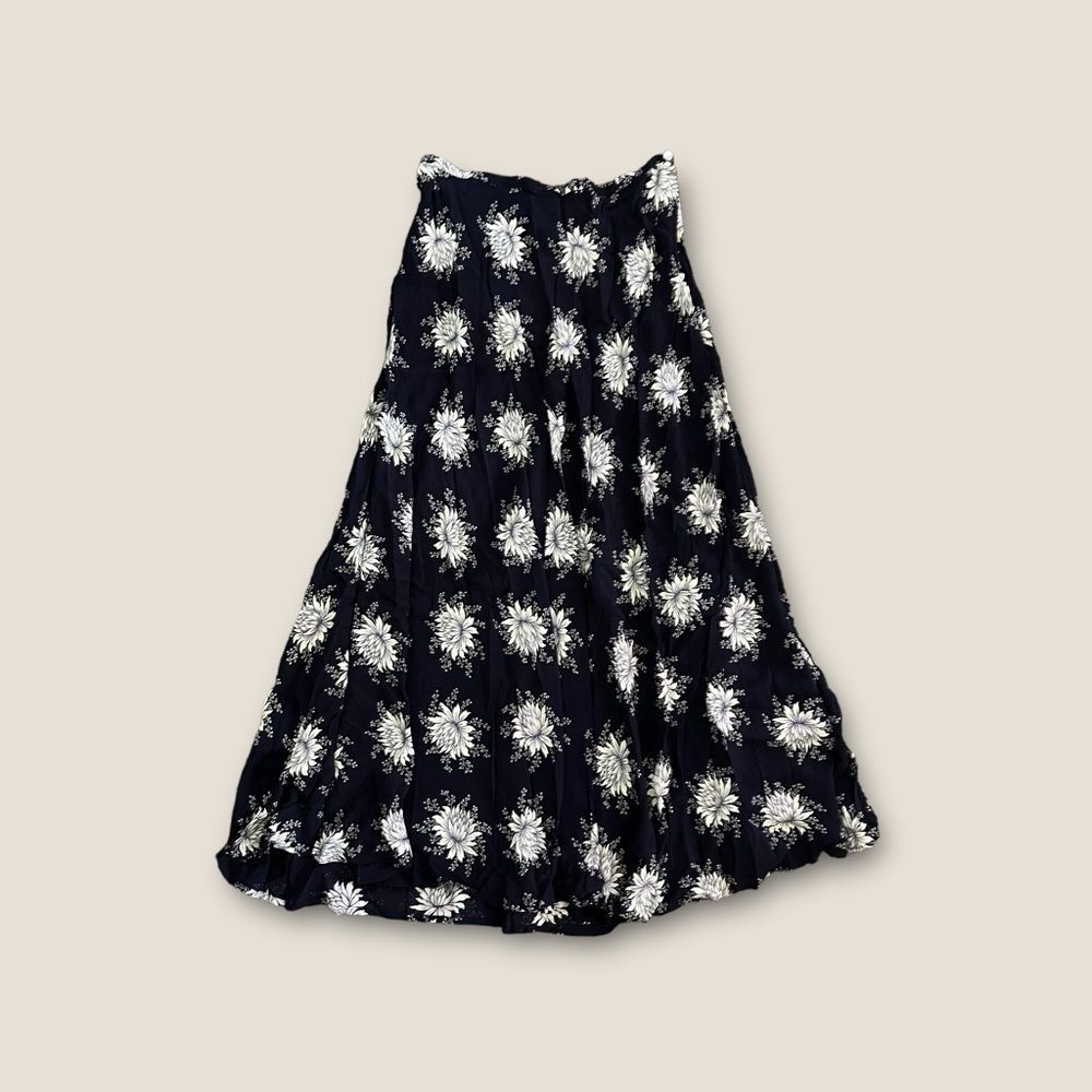 Vintage 90s Karen Kane Floral Flowy Maxi Skirt Navy Combo 10